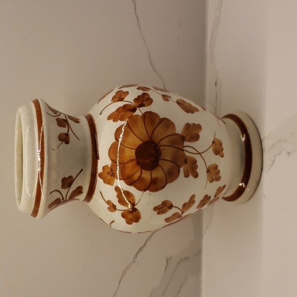 ceramiean Lahuerta Spain Handmade Vase Off-white with Brown Floral pattern - Picture 3 of 9